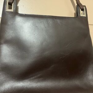 Gucci Dark Brown Leather Handbag with Silver Accents